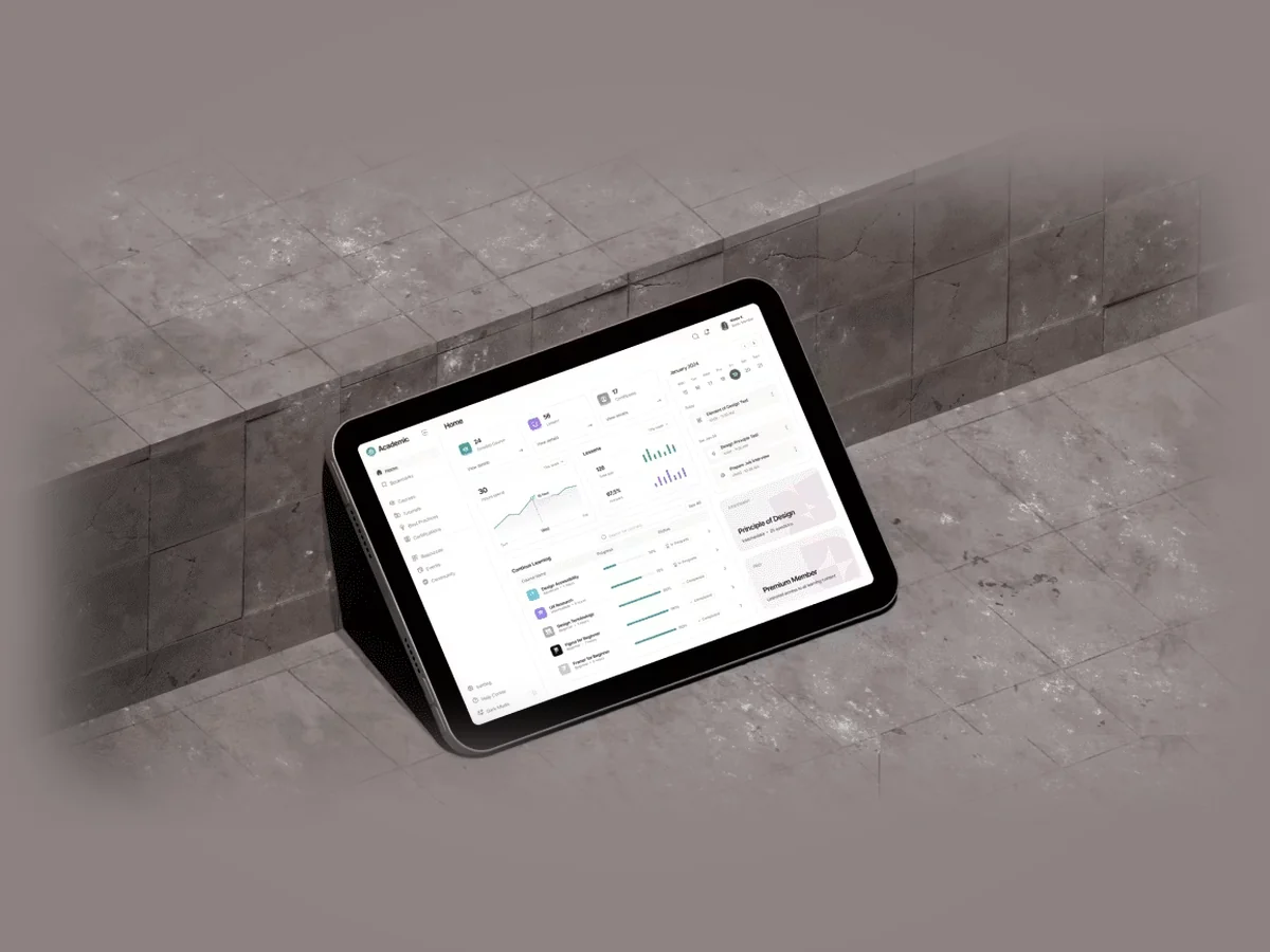 Multi-tenant EdTech platform dashboard on a tablet